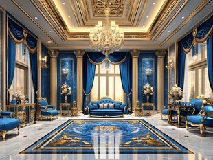奢华欧式蓝金格调客厅