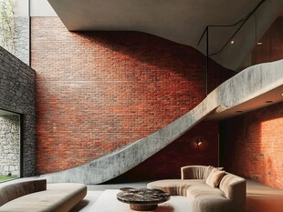红砖与混凝土结合的室内空间