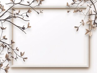 木质框架与枝叶装饰画面