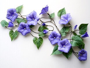紫色牵牛花与绿叶装饰图