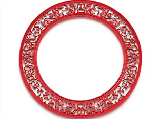 中式红色雕花圆形装饰框