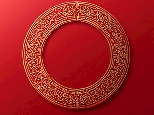 中式红底金色圆形花纹图案