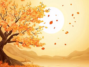 秋日孤树伴月落叶纷飞