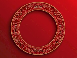 红色雕花圆环中式装饰