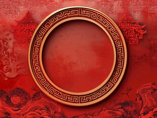 中式红底金色圆环装饰图