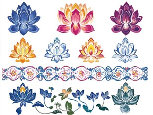 多彩莲花及花纹装饰图案