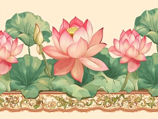 中式荷花装饰图案设计