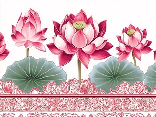 粉色荷花中式花纹图案