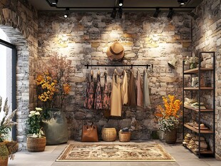 复古风服饰店室内陈列展示