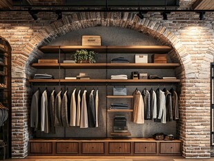 复古砖墙风男士衣物陈列架