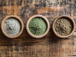 木碗中的三色粉末调料