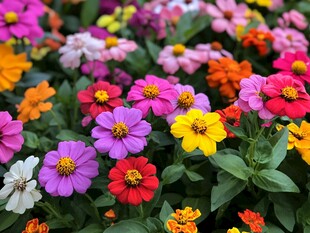 多彩缤纷的百日菊绽放