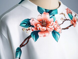 中式花卉图案白色上衣