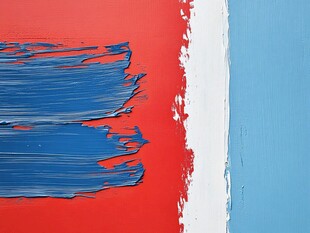 红蓝白三色笔触艺术画面