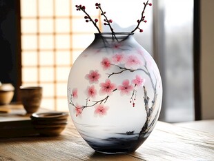 水墨桃花花瓶 中式雅致风