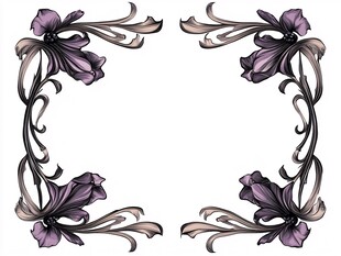 紫色花卉装饰性边框图案