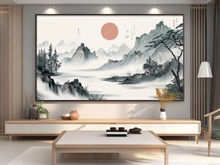中式客厅山水壁画装饰