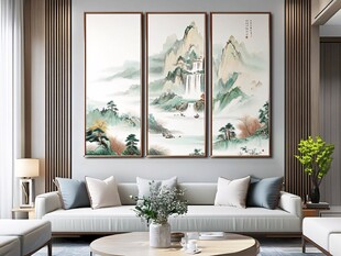 中式客厅三联山水装饰画