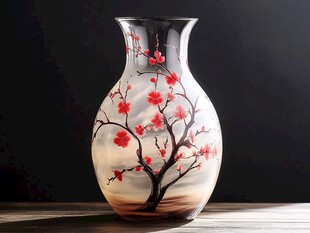 中式手绘梅花花瓶