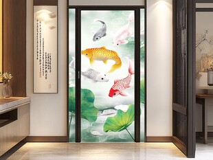中式玄关九鱼图装饰画
