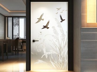 飞鸟芦苇艺术玻璃隔断门