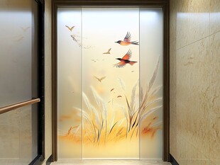电梯轿厢中式飞鸟艺术玻璃