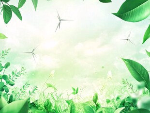 清新绿野上的风力发电景观