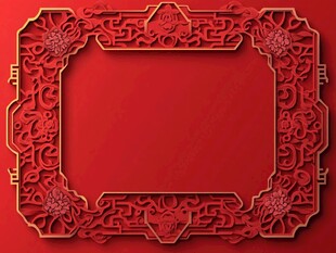 中式红底金色雕花装饰框