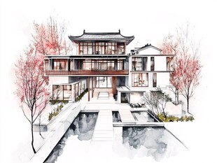 中式雅致庭院建筑效果图