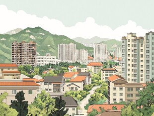 城市与山峦相映的美好景致