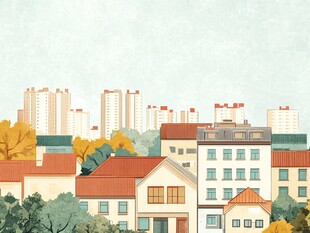 秋日城市中的温馨民居景象