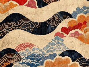 传统中式云纹海浪复古图案