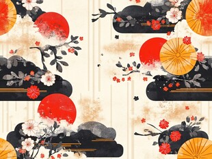 日式和风花卉风景图案