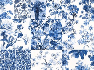 蓝白花卉图案拼接纹理