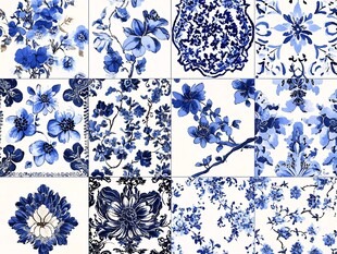 蓝白花卉图案素材集锦