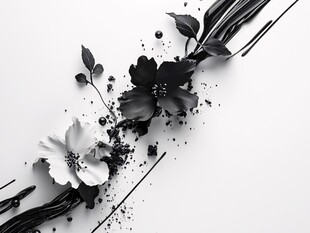黑白花卉艺术创意构图