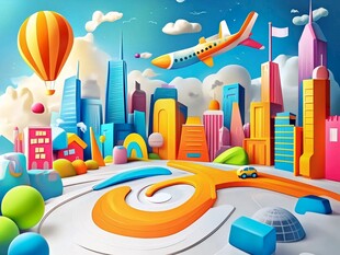 梦幻都市中的多彩出行场景