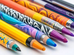 多彩花纹铅笔整齐排列