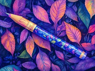 彩叶丛中的精美花纹钢笔