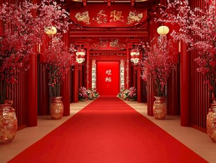 中式喜庆婚礼红色迎宾区