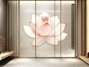 中式莲花玄关装饰背景墙