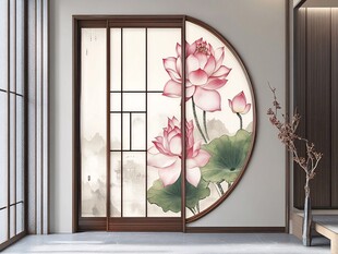 中式圆屏荷花雅致玄关