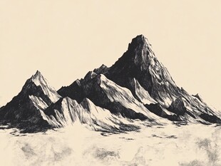 黑白笔触下的巍峨山峰