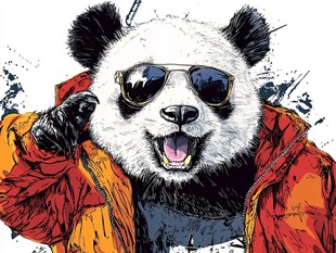 酷炫熊猫戴墨镜穿潮衣