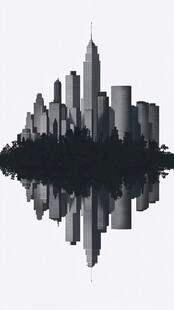 城市天际线黑白倒影景观