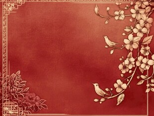 中式红底花鸟精美背景图