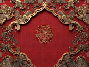 中式红底金饰华丽背景图