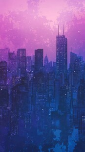 梦幻紫色调城市天际线