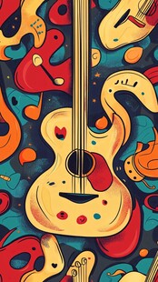 多彩吉他图案的创意插画