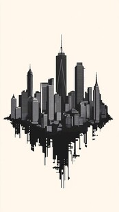 黑白城市天际线艺术插画